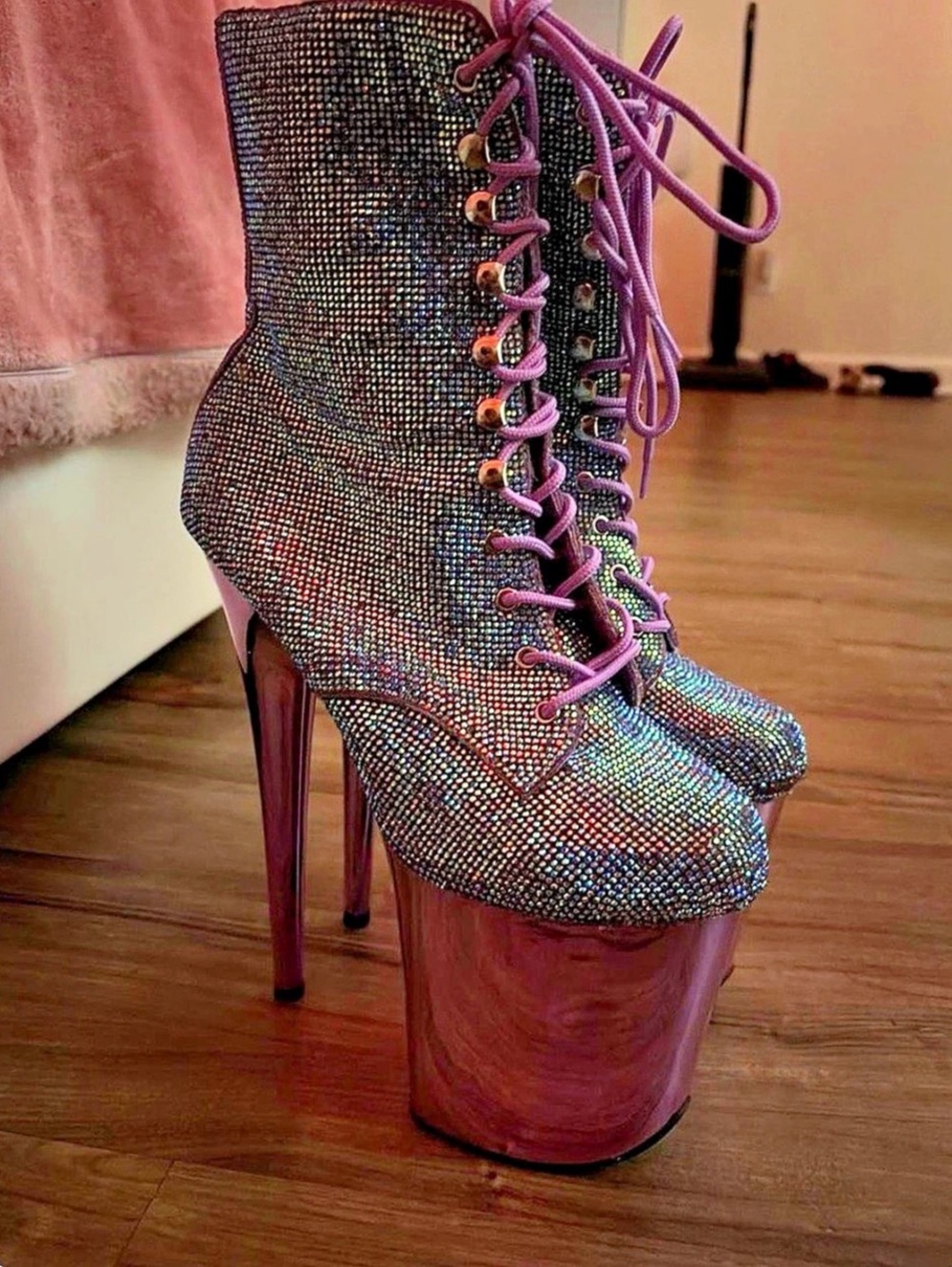 Pleaser Flamingo-1020CHRS Rhinestone Platform Booties